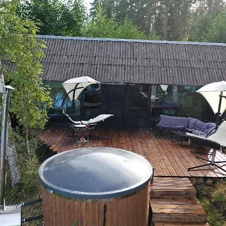 Black House In The Forest With Hot Tube And Theater For Movies *